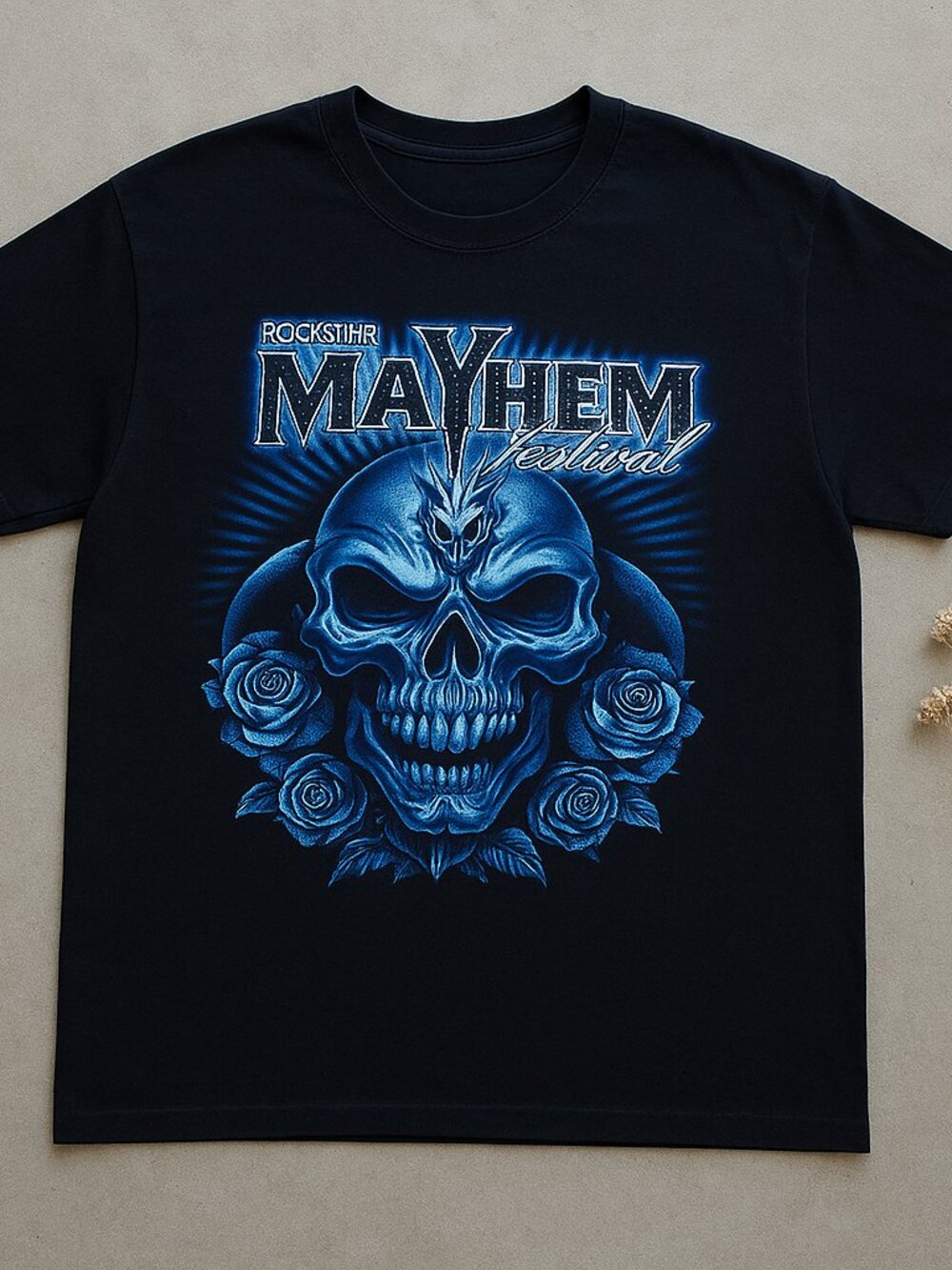 Mayhem Festival Rockstar Energy Graphic T-Shirt Black Skull Rose Metal Tee